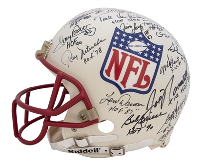 NFL Hall of Fame Multi-Signed Full Size Helmet with 34 Signatures Including Johnny Unitas, Shula, Bradshaw, Nitschke, Namath and Gale Sayers (JSA)